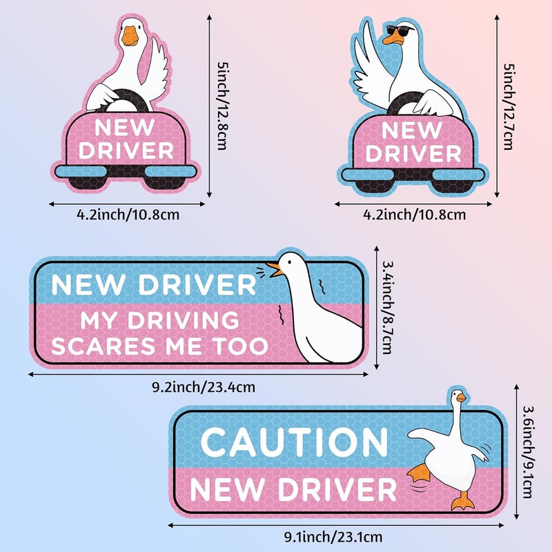 CNhoqc Student Driver Car Magnet - 4pcs Cute Shivering Goose Please Be Patient Student New Driver Magnetic Reflective Reusable Movable Bumper Sticker Safety Warning Sign Novice Automotive Magnet Decal - Image 2